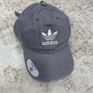 Adidas Hat Cap Strap Back Womens Fit Gray White Trefoil Embroidered Originals